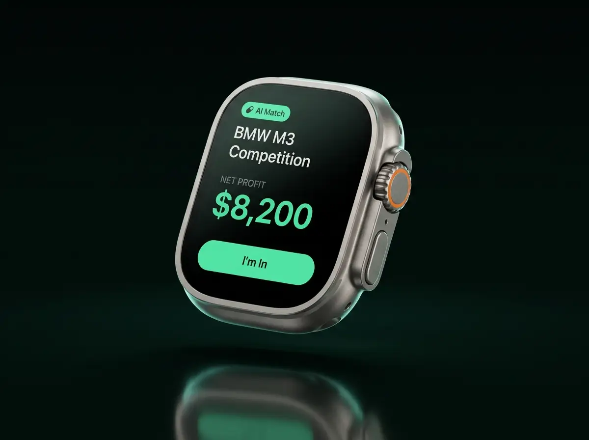 SHIFT smartwatch concept render — Profit-first card